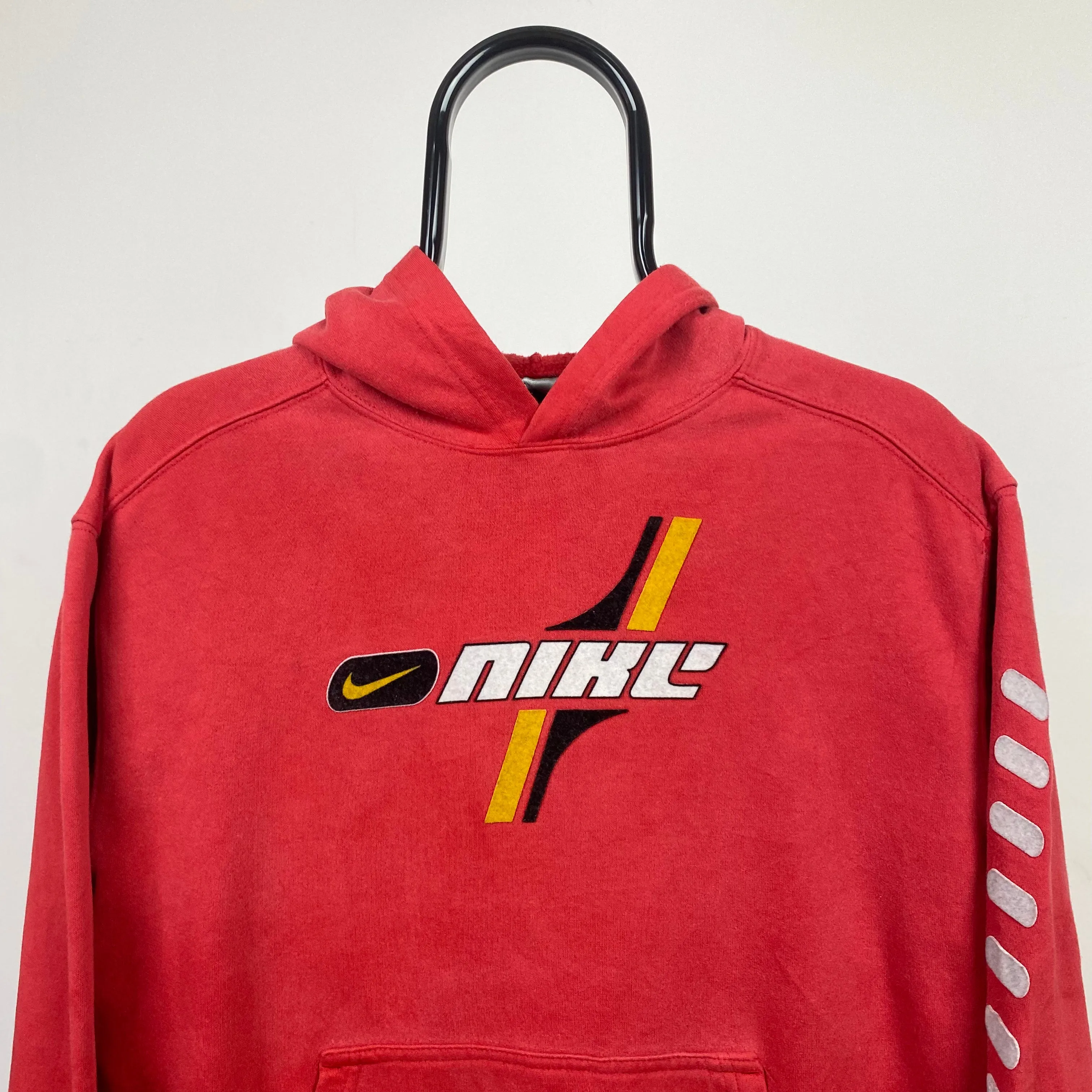 90s Nike Felt Logo Hoodie Red XS