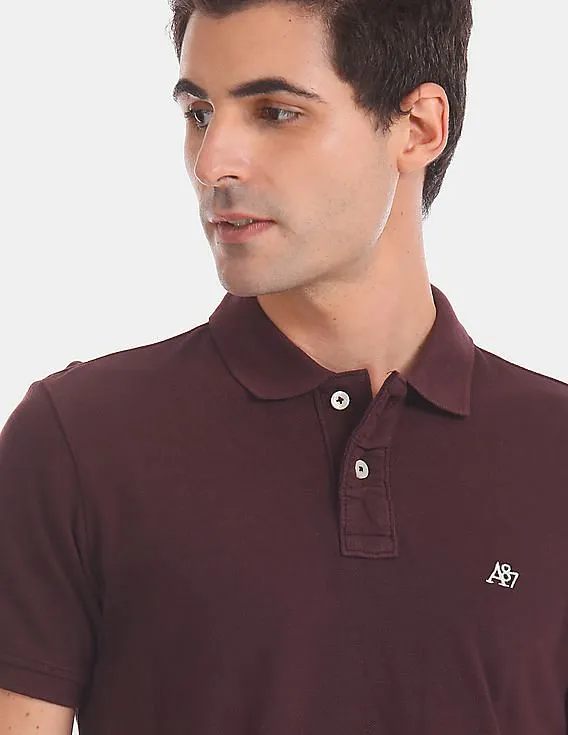 Aeropostale Purple Solid Pique Polo Shirt