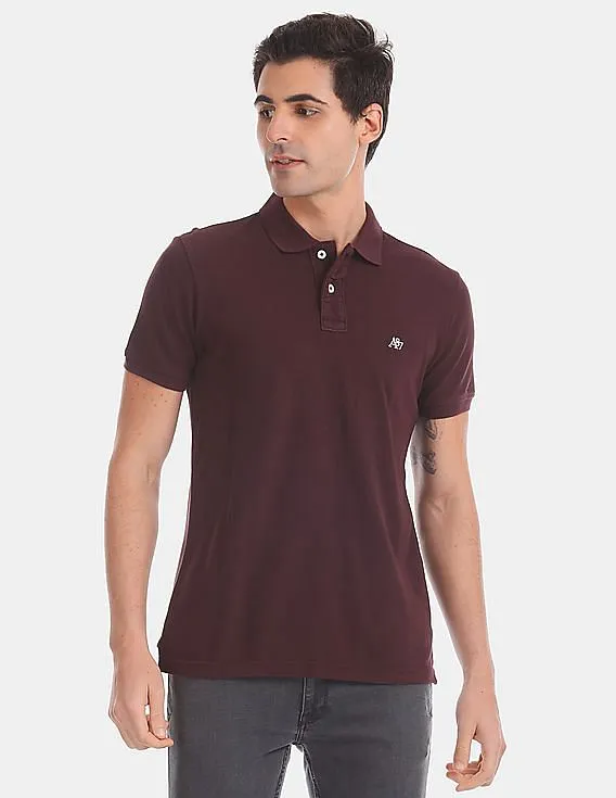 Aeropostale Purple Solid Pique Polo Shirt