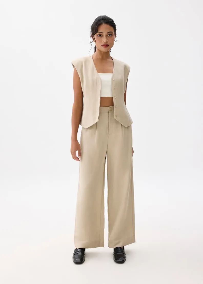 Anya Shoulder Padded Linen Tailored Vest