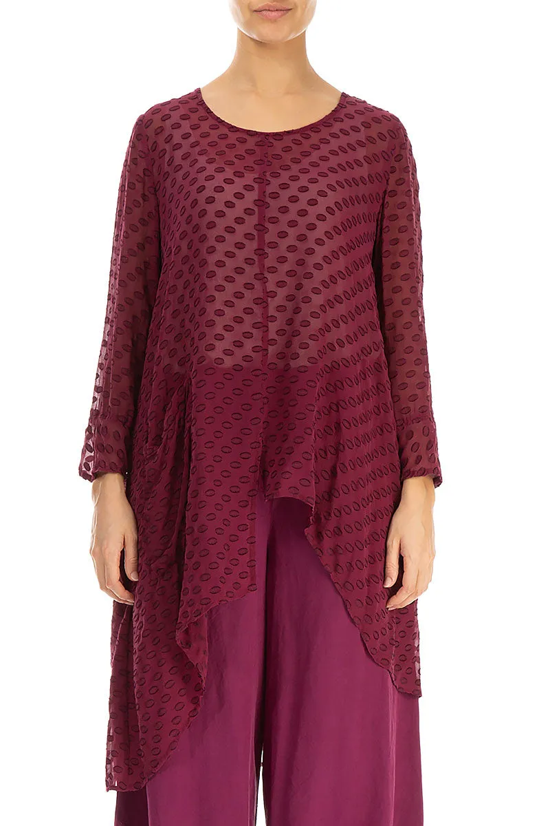 Asymmetric Bubbly Pattern Berry Silk Tunic