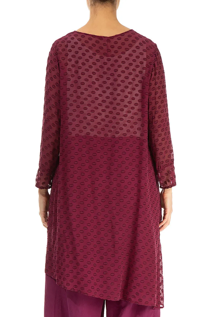 Asymmetric Bubbly Pattern Berry Silk Tunic