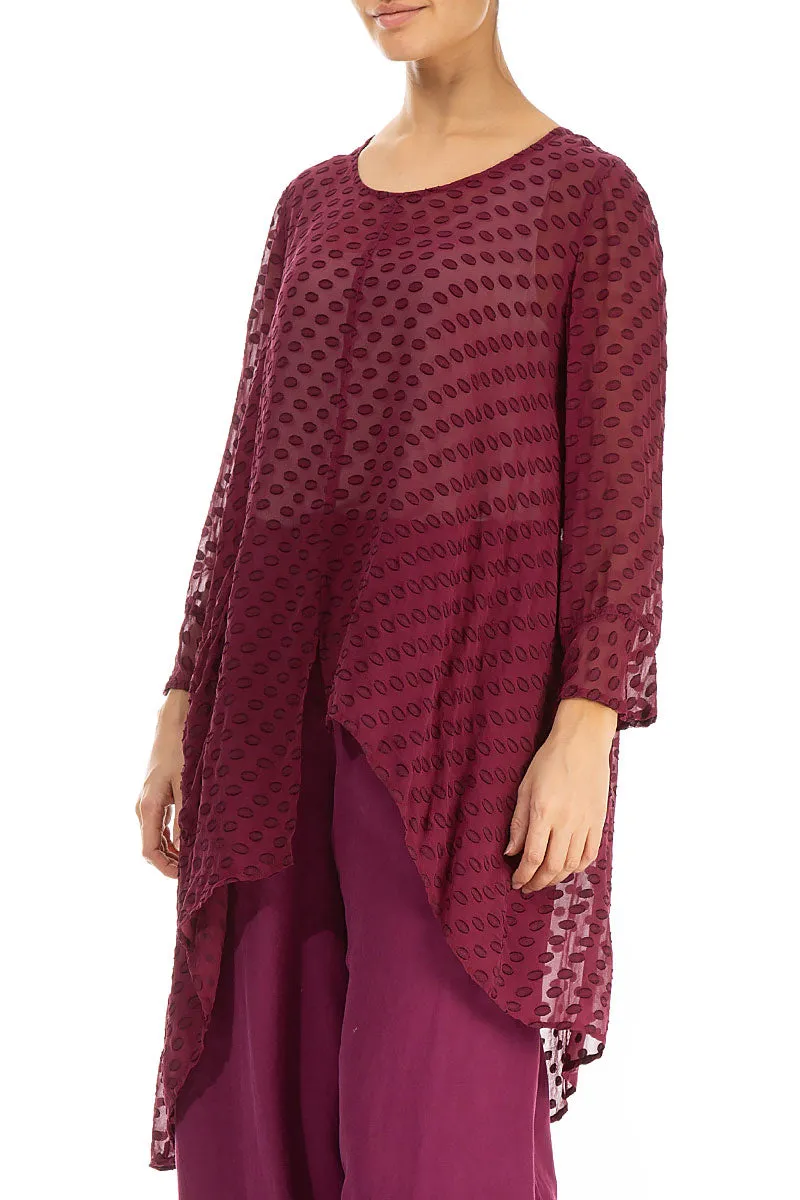 Asymmetric Bubbly Pattern Berry Silk Tunic