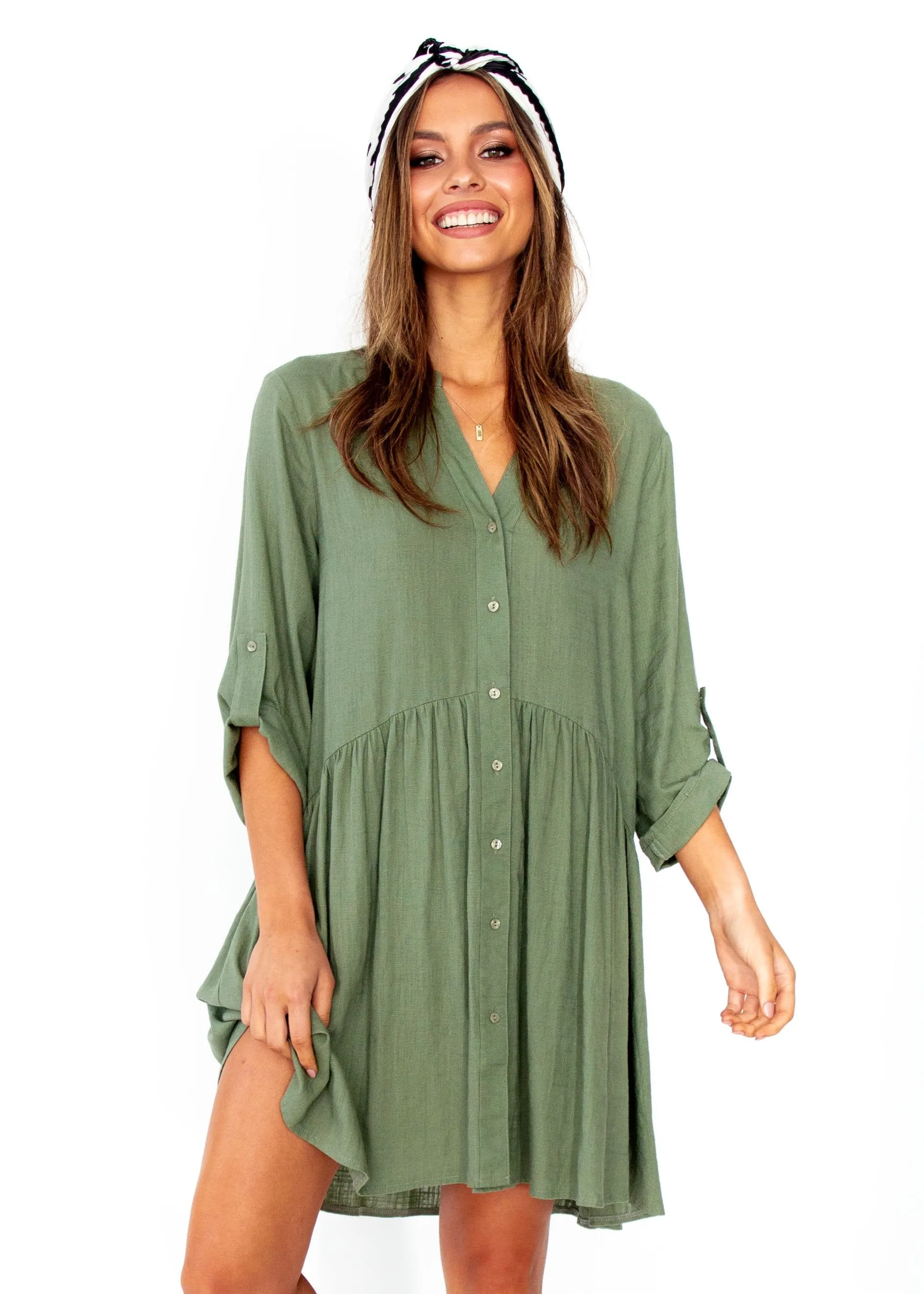 Avoca Linen Tunic Dress - Khaki