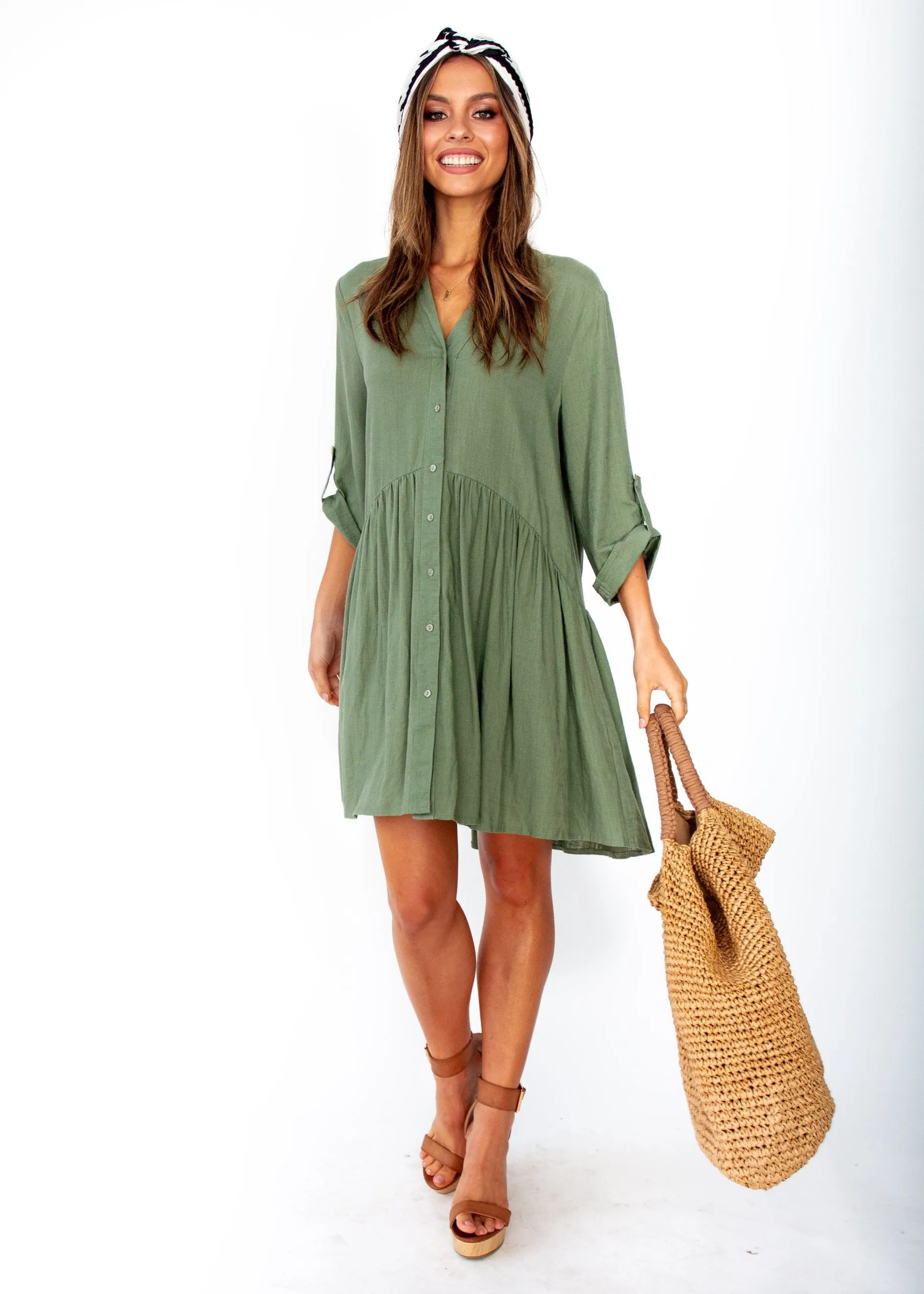 Avoca Linen Tunic Dress - Khaki