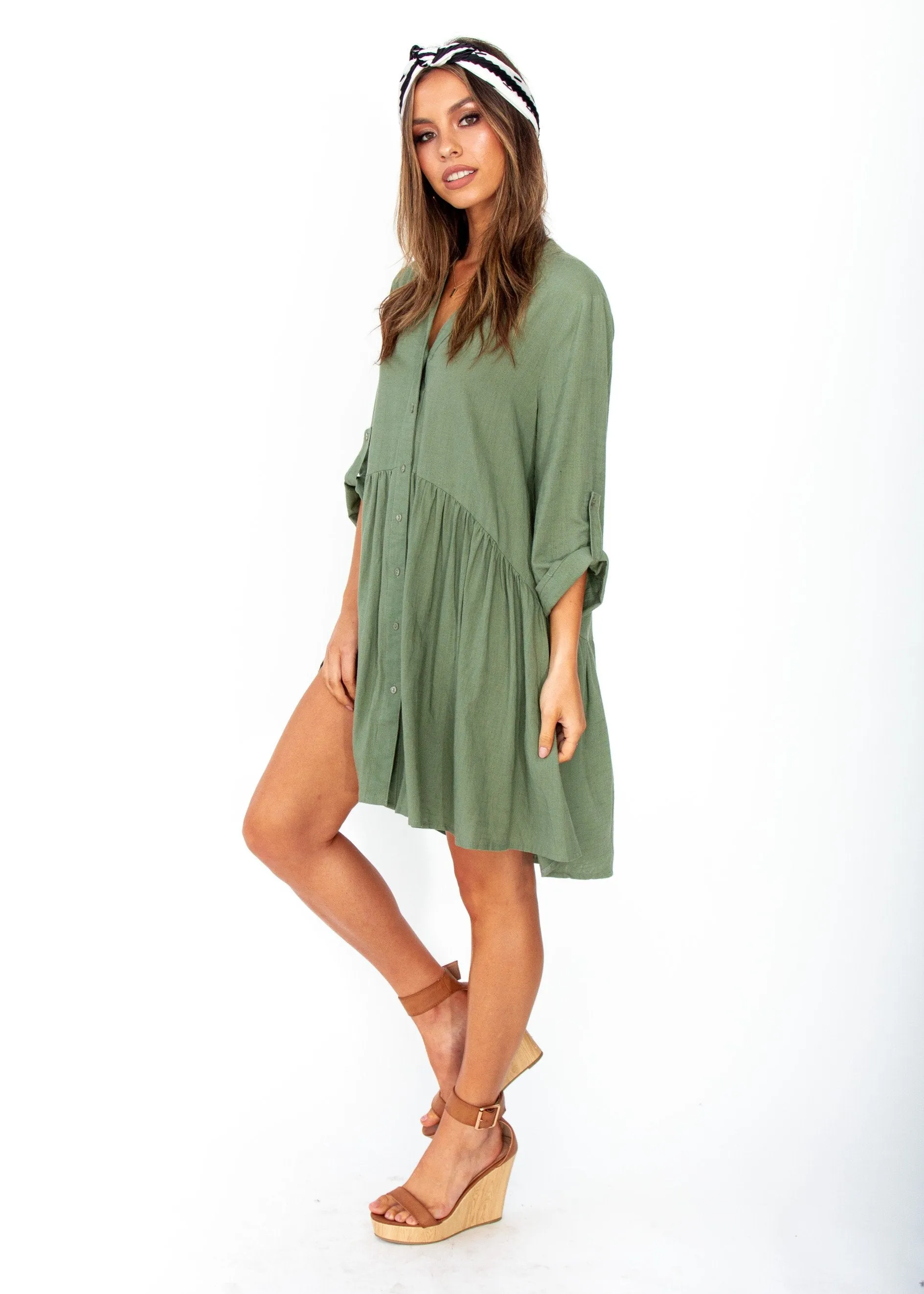 Avoca Linen Tunic Dress - Khaki