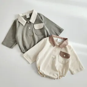 Baby Long Sleeve Collared Romper (0-24m) - 2 Colors