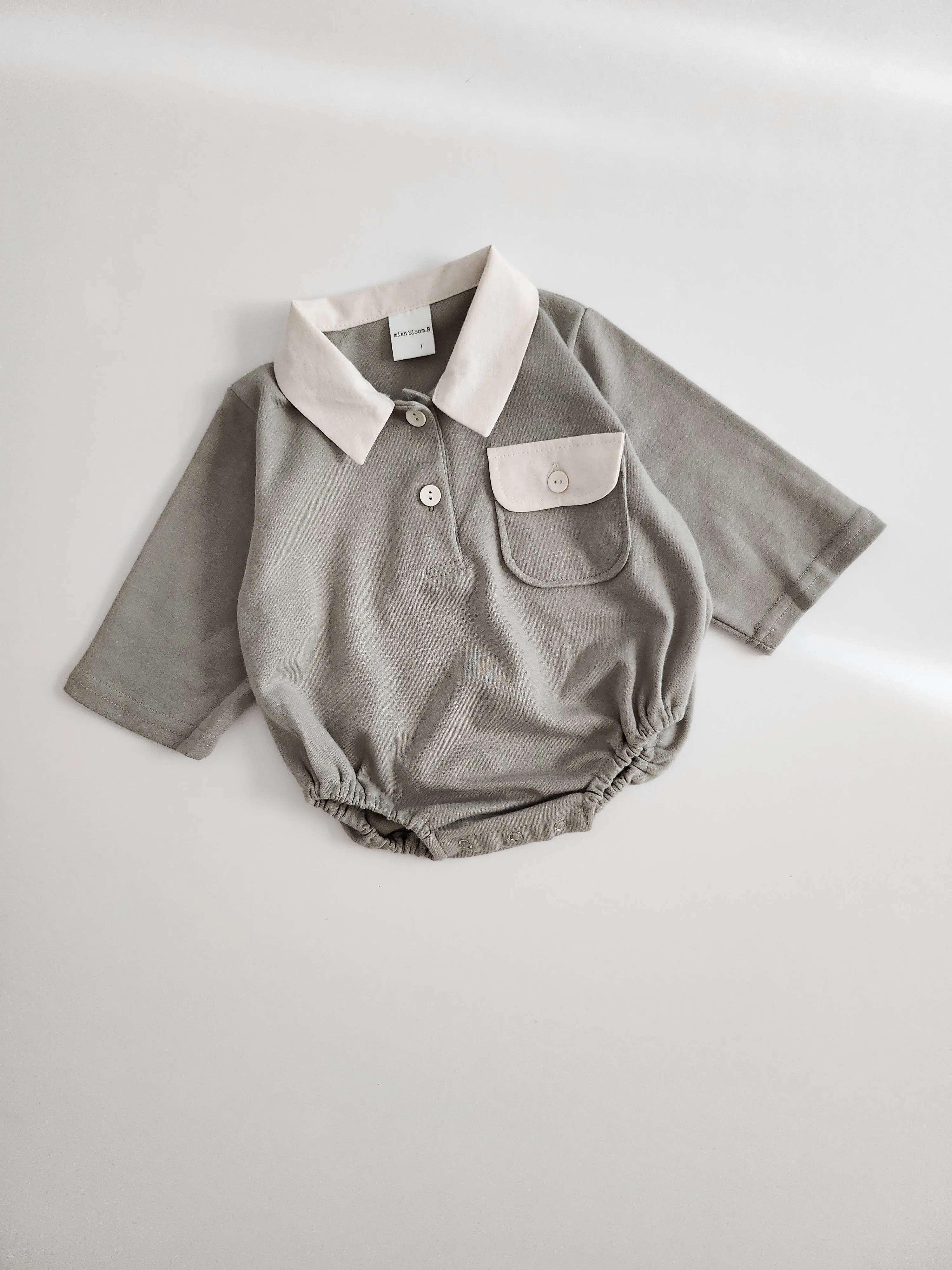 Baby Long Sleeve Collared Romper (0-24m) - 2 Colors