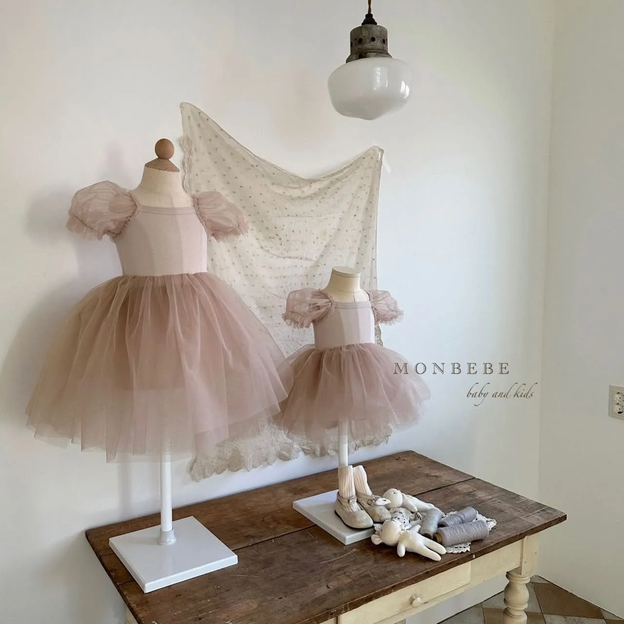 Baby Monbebe Short-Puff Sleeved Tutu Dress Romper (3-24m) - Beige Pink