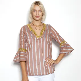 Balos Stripe Flounce Sleeve Tunic Coco