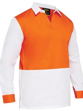 Bisley Workwear BS6405 Shirt - Food - Two Tone - V-Neck - Long Sleeve - Orange/White - XS