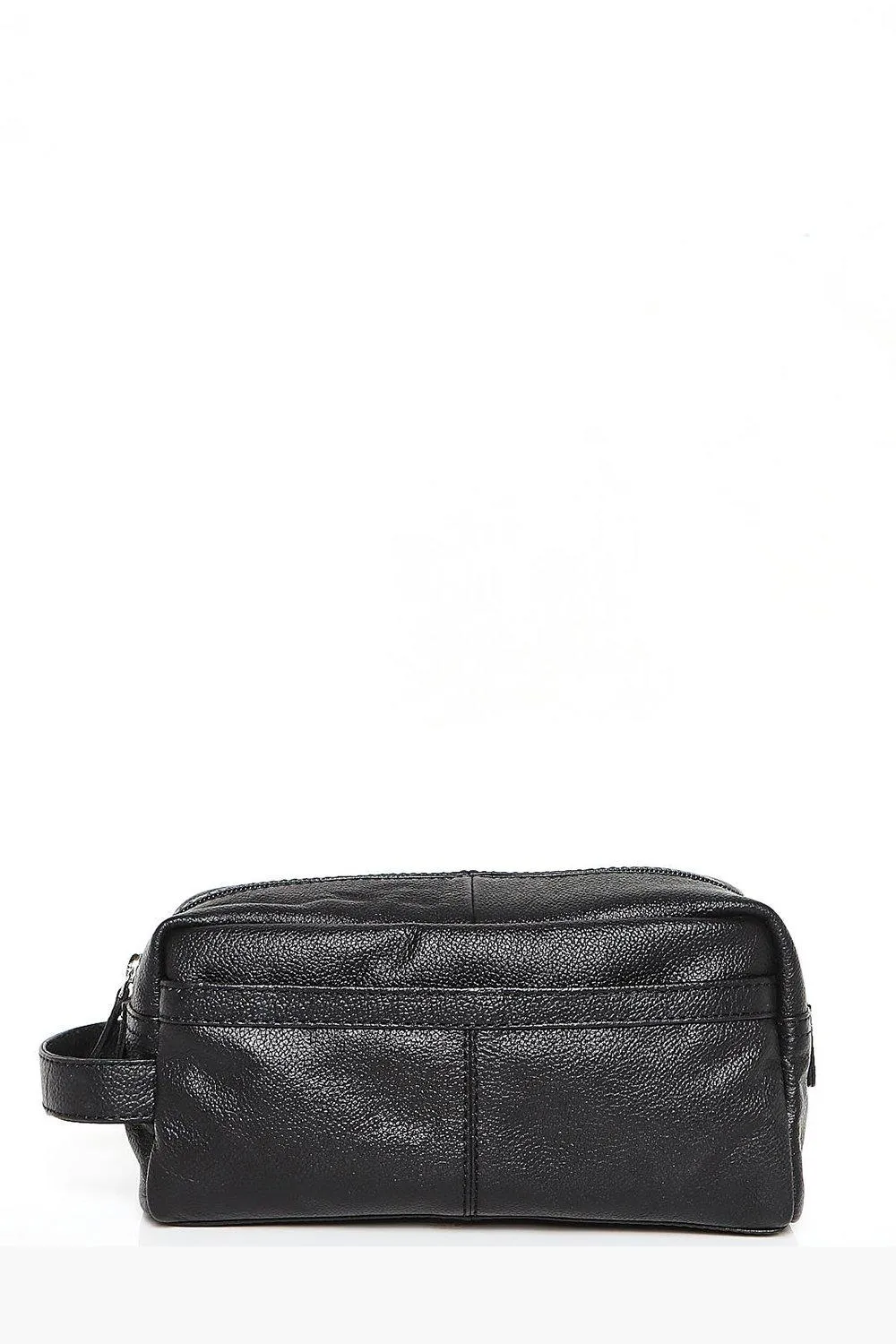 Black Real Leather Toiletries Bag | boohooMAN UK