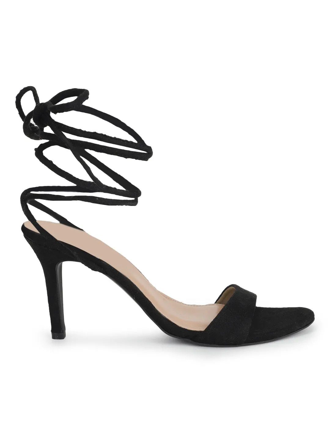 Black Suede Stiletto Lace Up Sandals (TP10179-BLK)