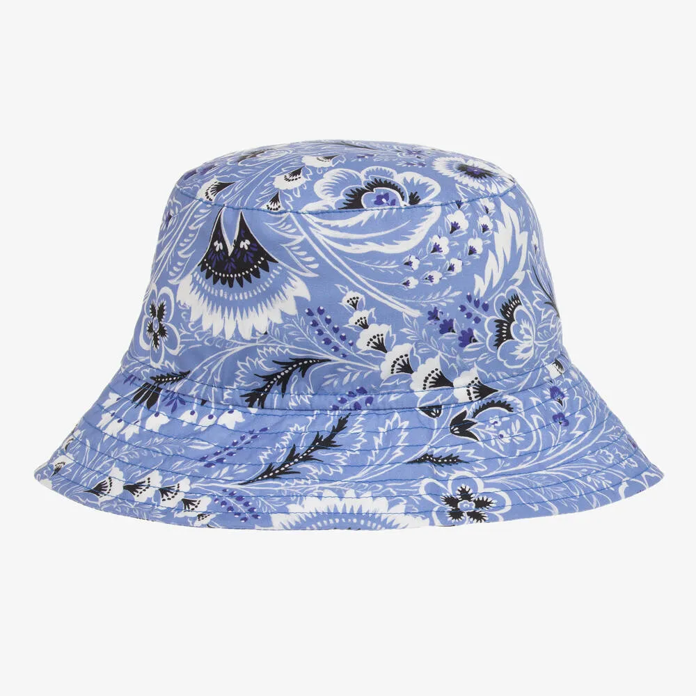 Blue Floral Paisley Print Cotton Bucket Hat