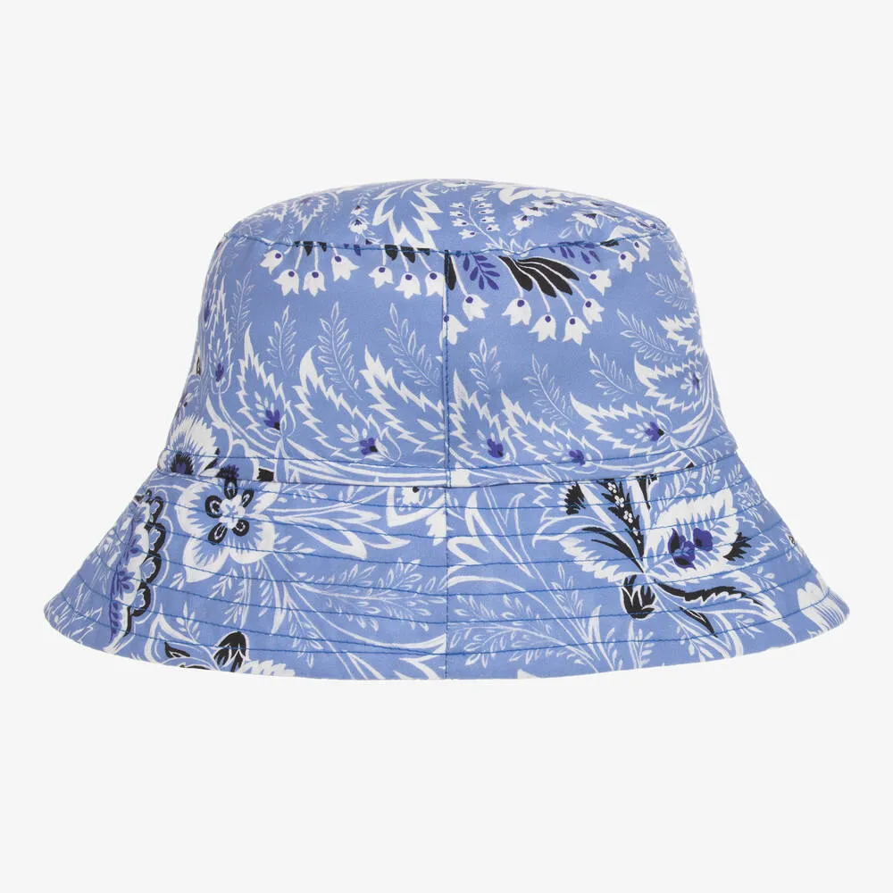 Blue Floral Paisley Print Cotton Bucket Hat