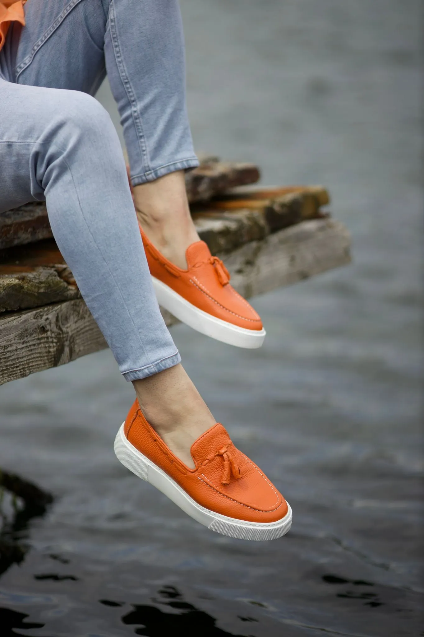 Bojoni Prince Tassel Detail Leather Orange Shoes