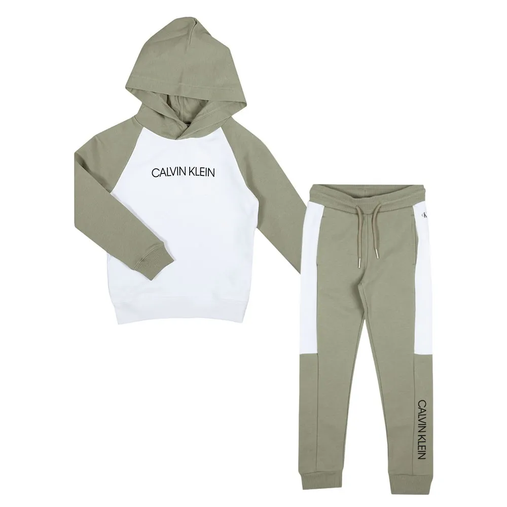 Boys Green Modern Colour Block Tracksuit