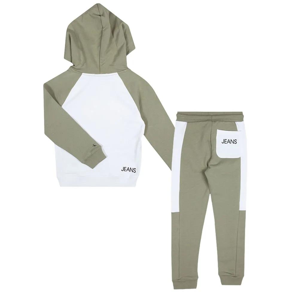 Boys Green Modern Colour Block Tracksuit