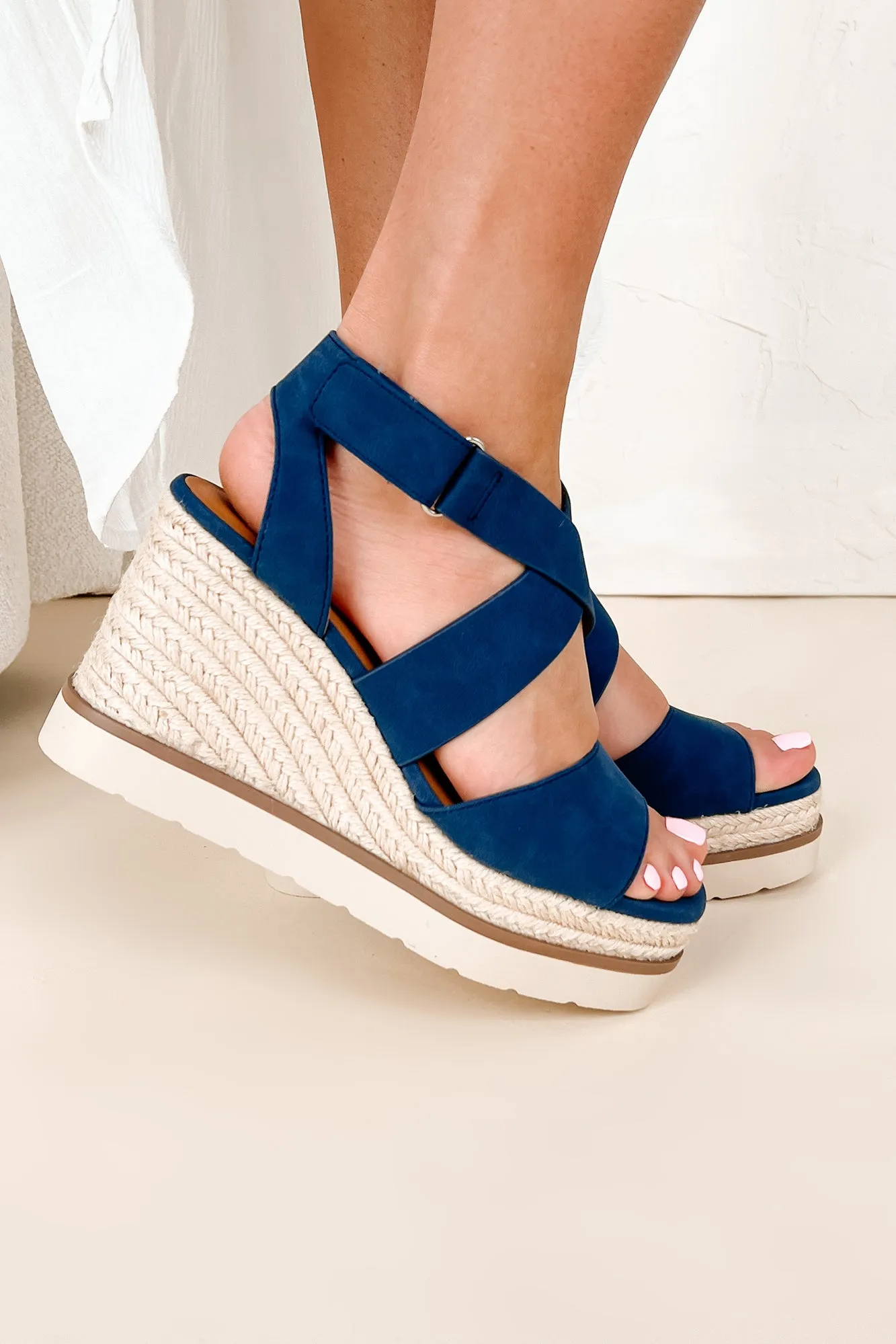 Choice Words Platform Wedge Heeled Sandals (Navy)