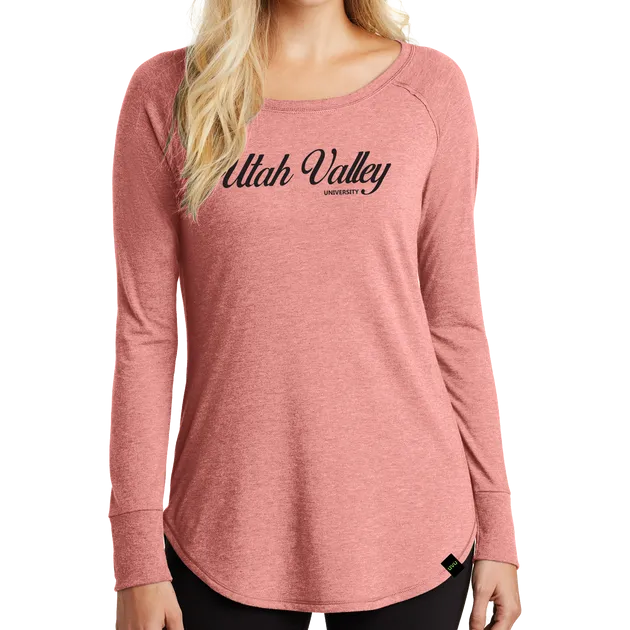 District Women’s Perfect Tri Long Sleeve Tunic Tee- UV Cursive