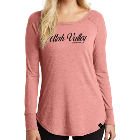 District Women’s Perfect Tri Long Sleeve Tunic Tee- UV Cursive