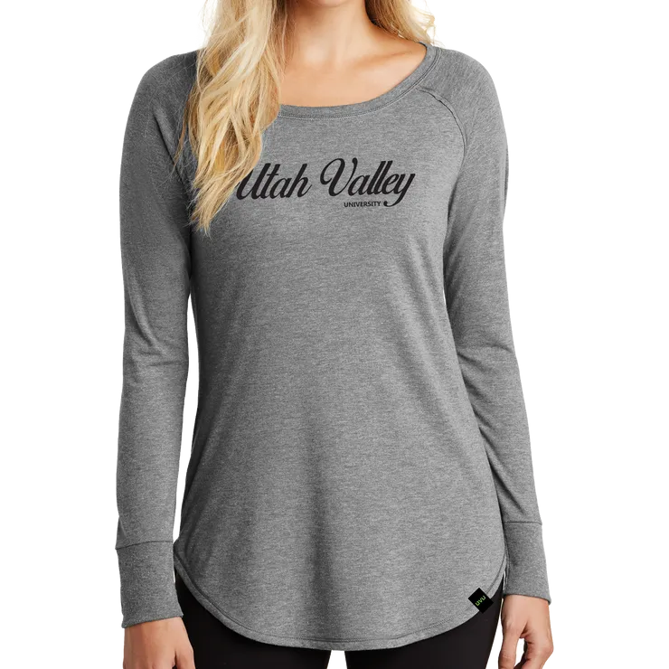 District Women’s Perfect Tri Long Sleeve Tunic Tee- UV Cursive