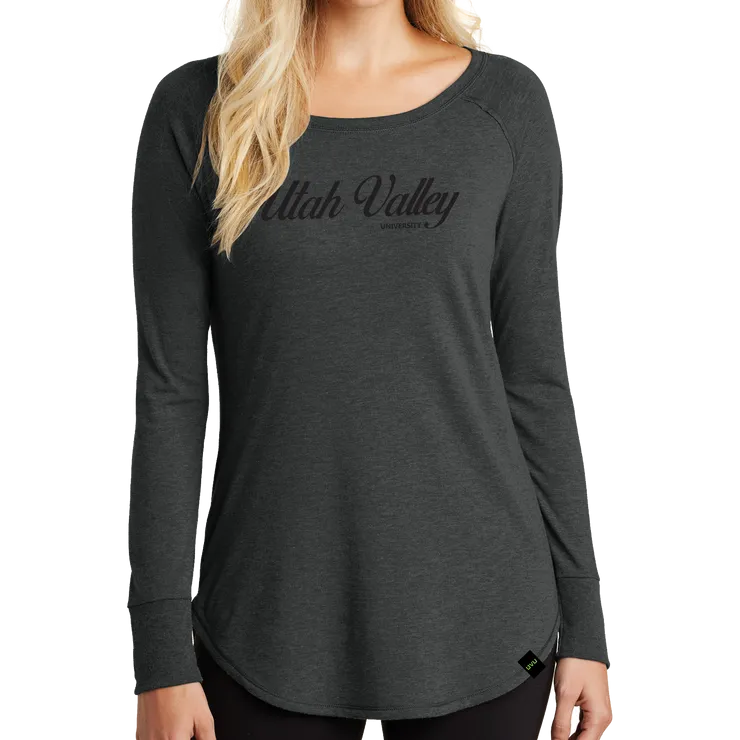 District Women’s Perfect Tri Long Sleeve Tunic Tee- UV Cursive