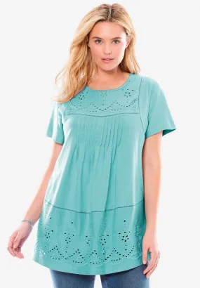 Embroidered Eyelet Pintucked Tunic