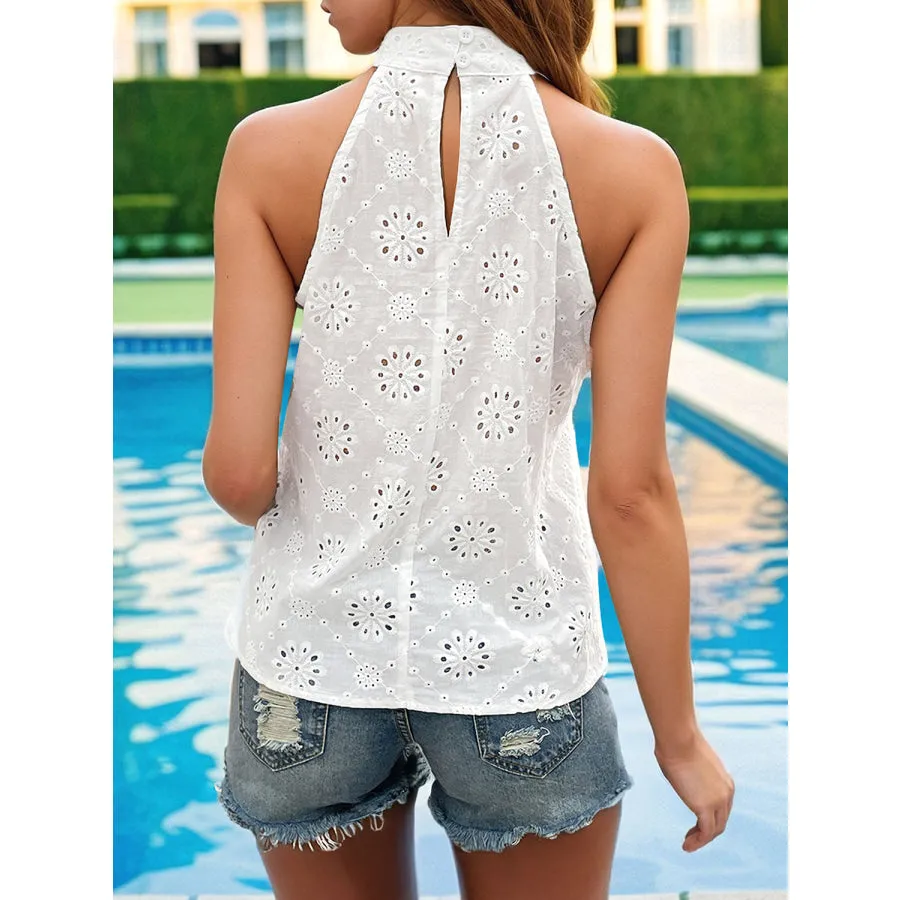 Eyelet Grecian Neck Tank