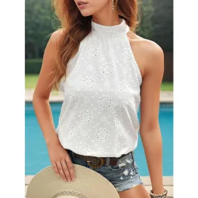 Eyelet Grecian Neck Tank