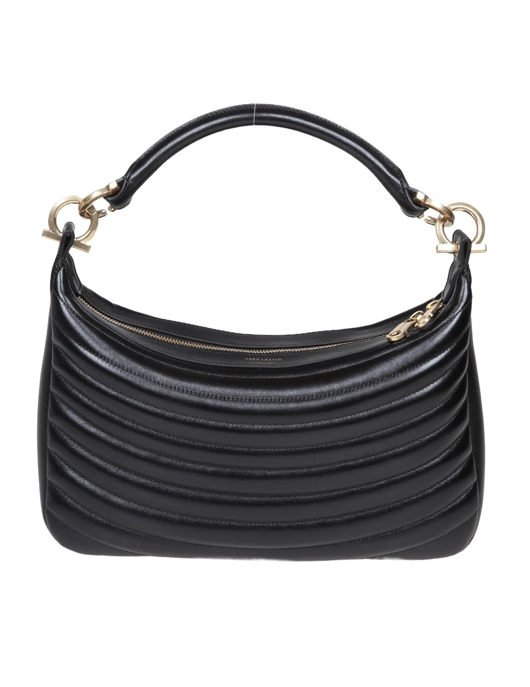 FERRAGAMO BLACK MATELASSE' LEATHER SHOULDER BAG