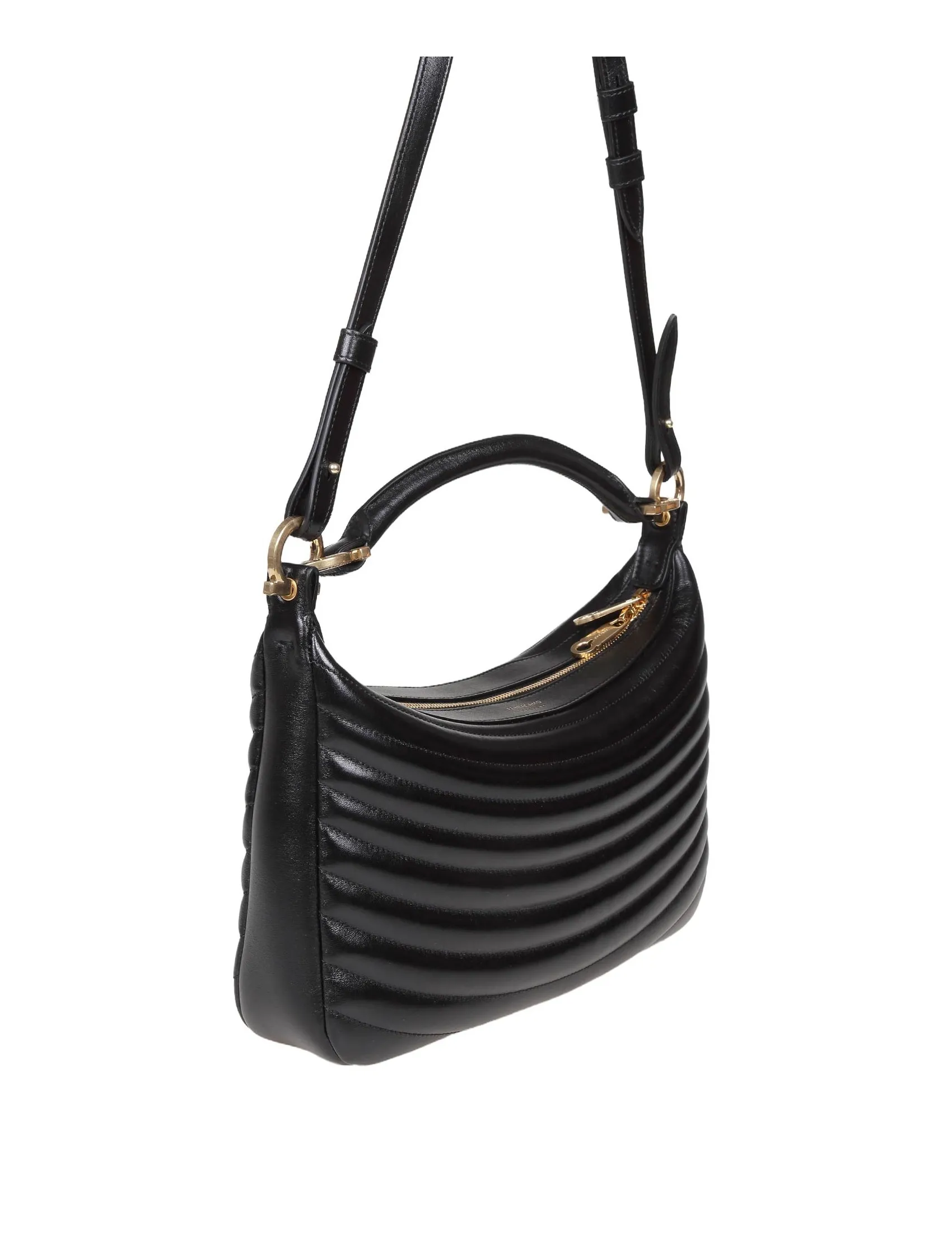 FERRAGAMO BLACK MATELASSE' LEATHER SHOULDER BAG