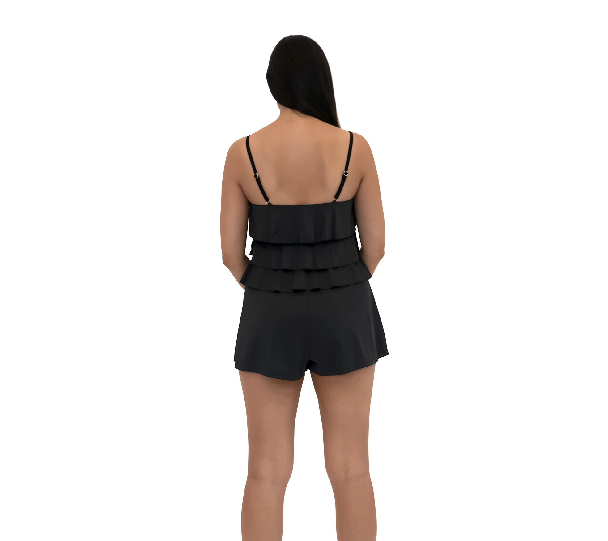 Fit 4 Ur Hips Solid 3-Tiered V-Hem Bandeau Romper