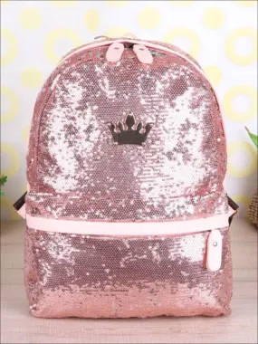 Girls 15 Sequined Backpack with Crown Applique