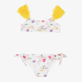 Girls White Floral & Frills Bikini