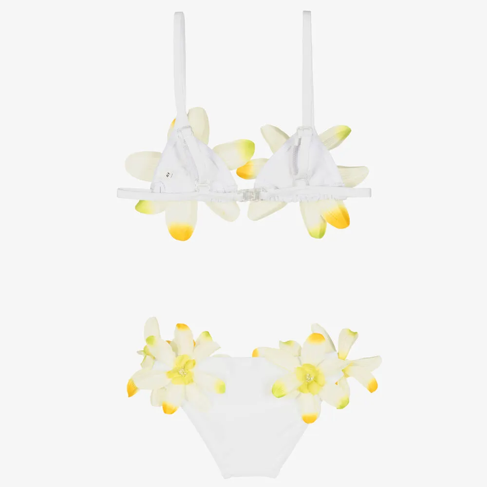 Girls White Tropical Flower Bikini