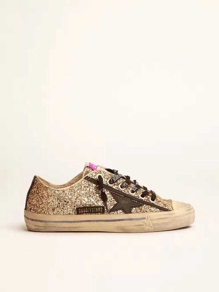 GOLDEN GOOSE V STAR 2 LTD GOLD GLITTER SNEAKERS