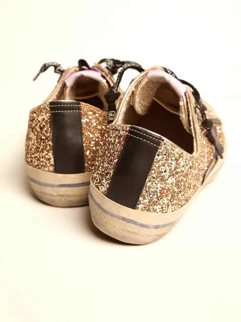 GOLDEN GOOSE V STAR 2 LTD GOLD GLITTER SNEAKERS