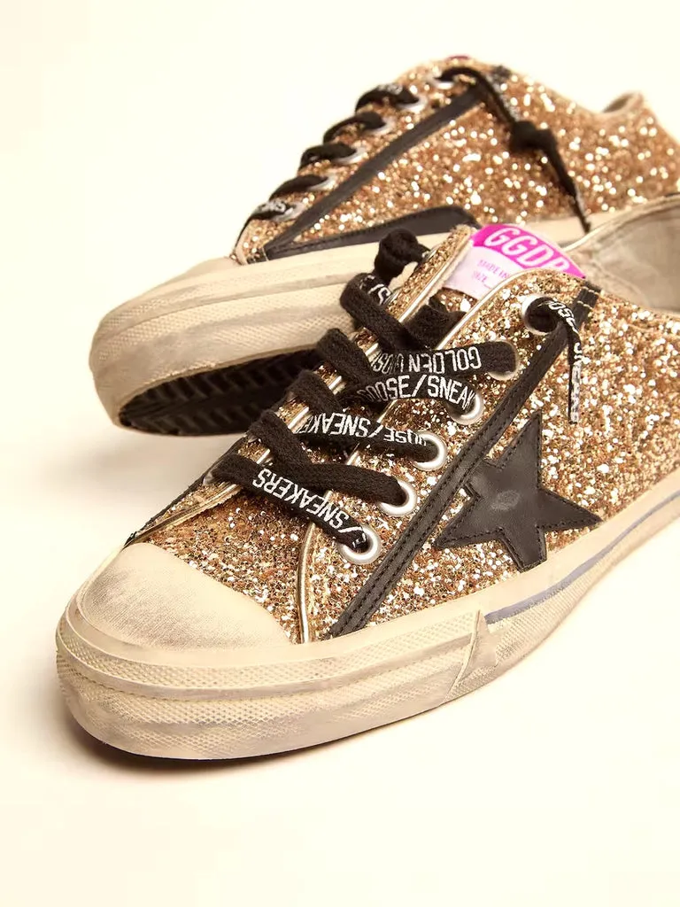 GOLDEN GOOSE V STAR 2 LTD GOLD GLITTER SNEAKERS