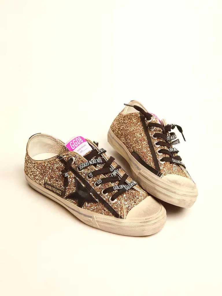 GOLDEN GOOSE V STAR 2 LTD GOLD GLITTER SNEAKERS