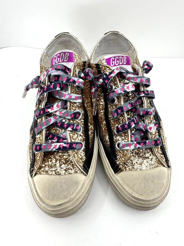 GOLDEN GOOSE V STAR 2 LTD GOLD GLITTER SNEAKERS