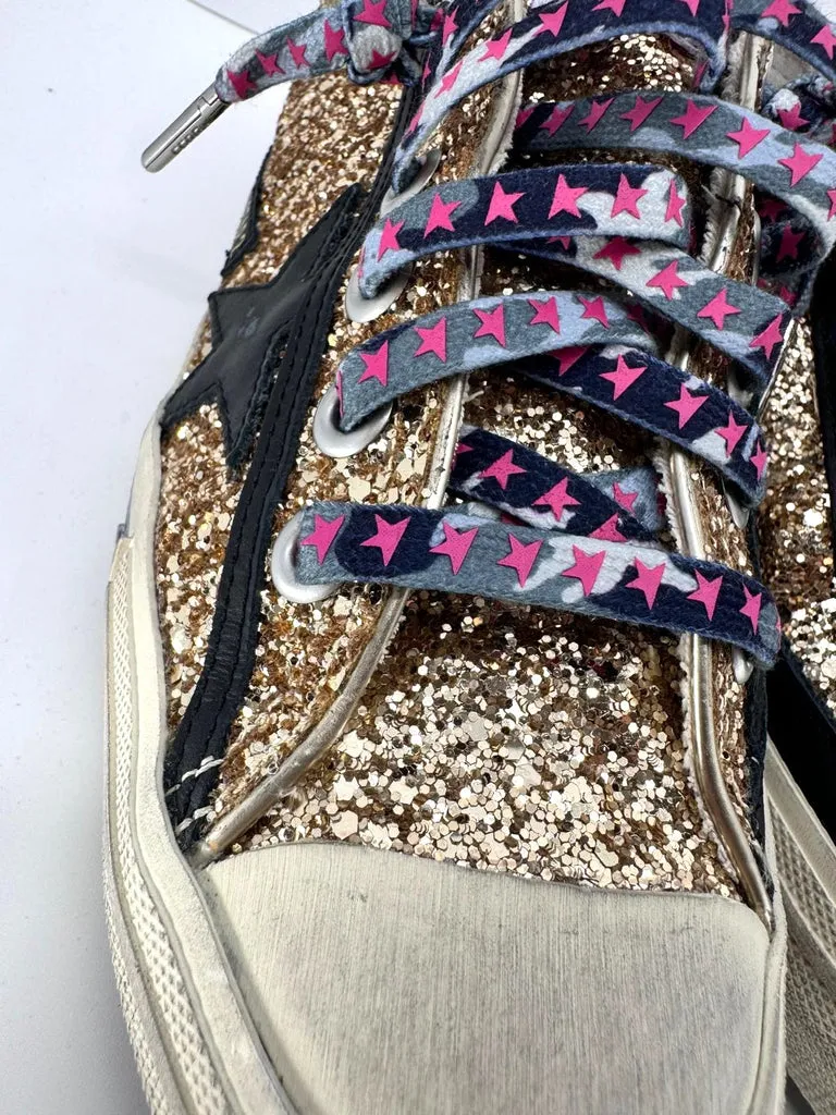 GOLDEN GOOSE V STAR 2 LTD GOLD GLITTER SNEAKERS