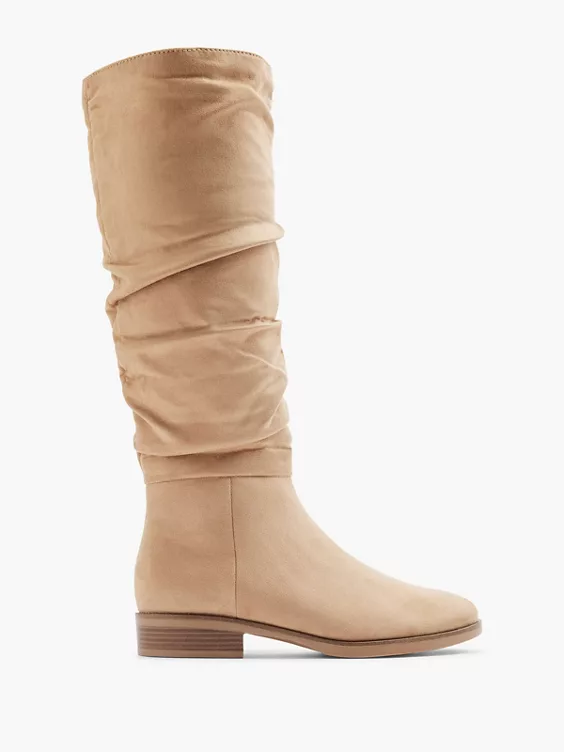 Graceland  Beige Ruched Long Leg Boot