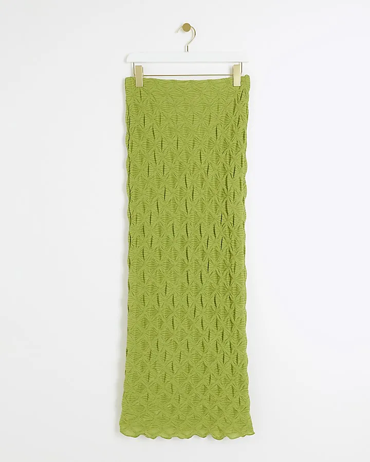 Green textured midi skirt