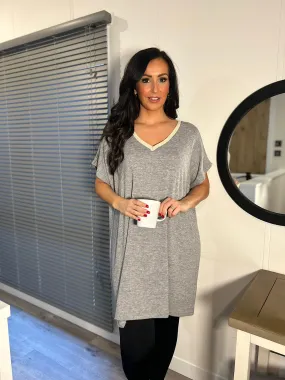 Grey Shimmer V Neck Tunic Lucy