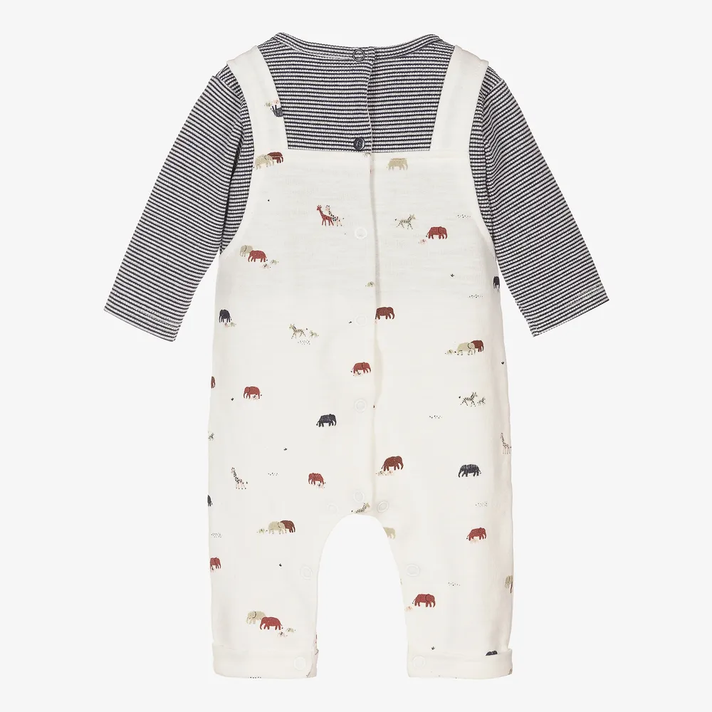 Ivory & Blue Animals Romper