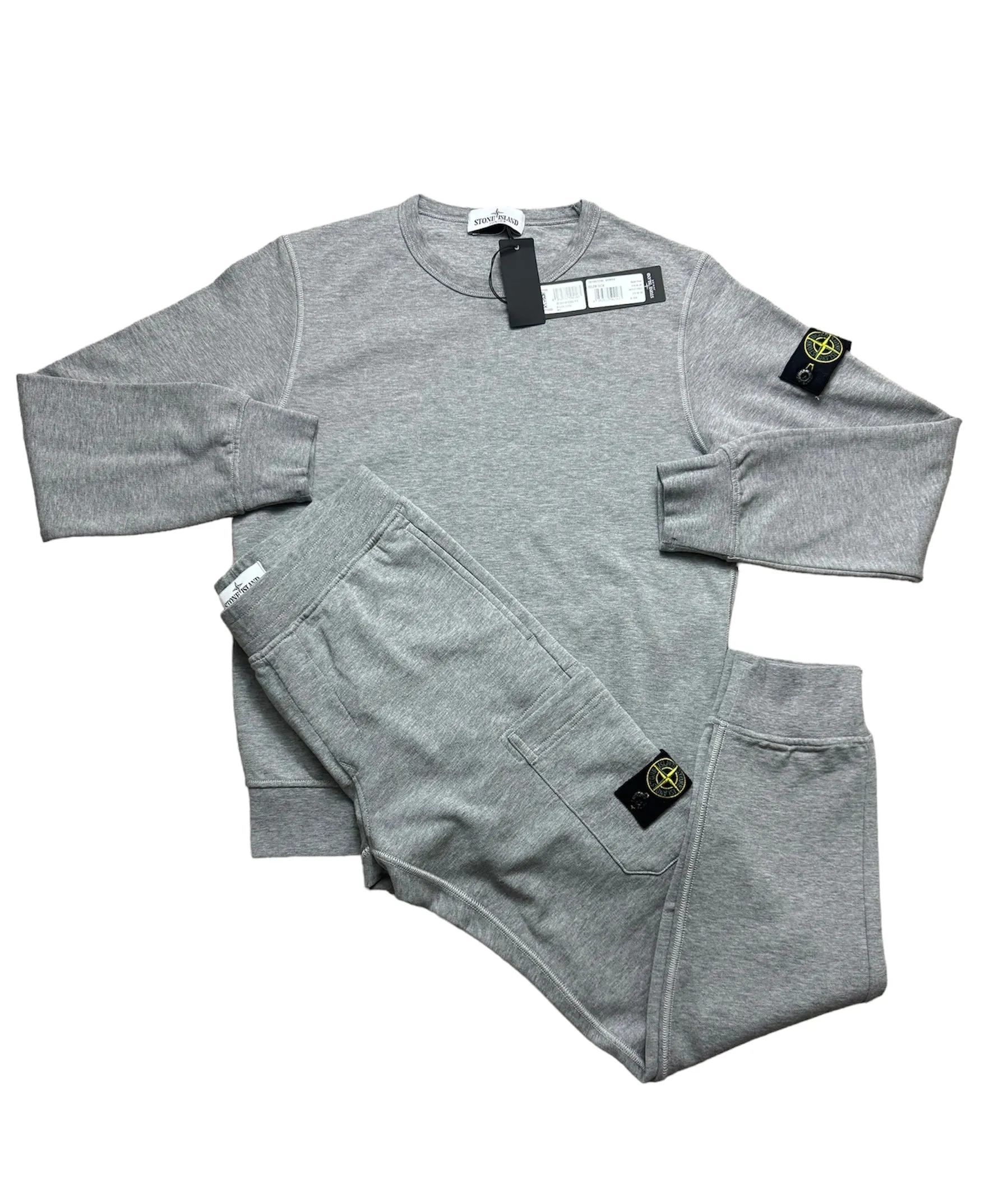 KIDS STONE ISLAND COTTON LOGO FULL TRACKSUIT - GREY