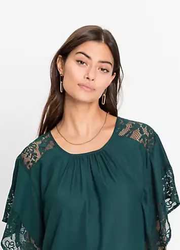 Lace Sleeve Tunic in Recycled Polyester by bonprix | Look Again