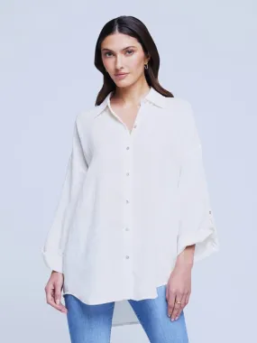 L'AGENCE Harbor Tab Sleeve Tunic Top in Ivory