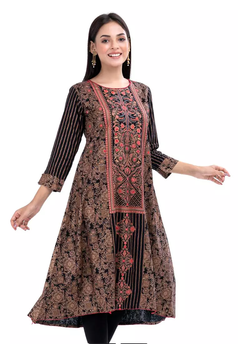 Le Reve Le Reve Black Ethnic Style Viscose Tunic